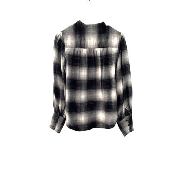 Banana Republic Plaid Flannel Shirt Blouse Long Sleeves Black White S - Picture 8 of 15